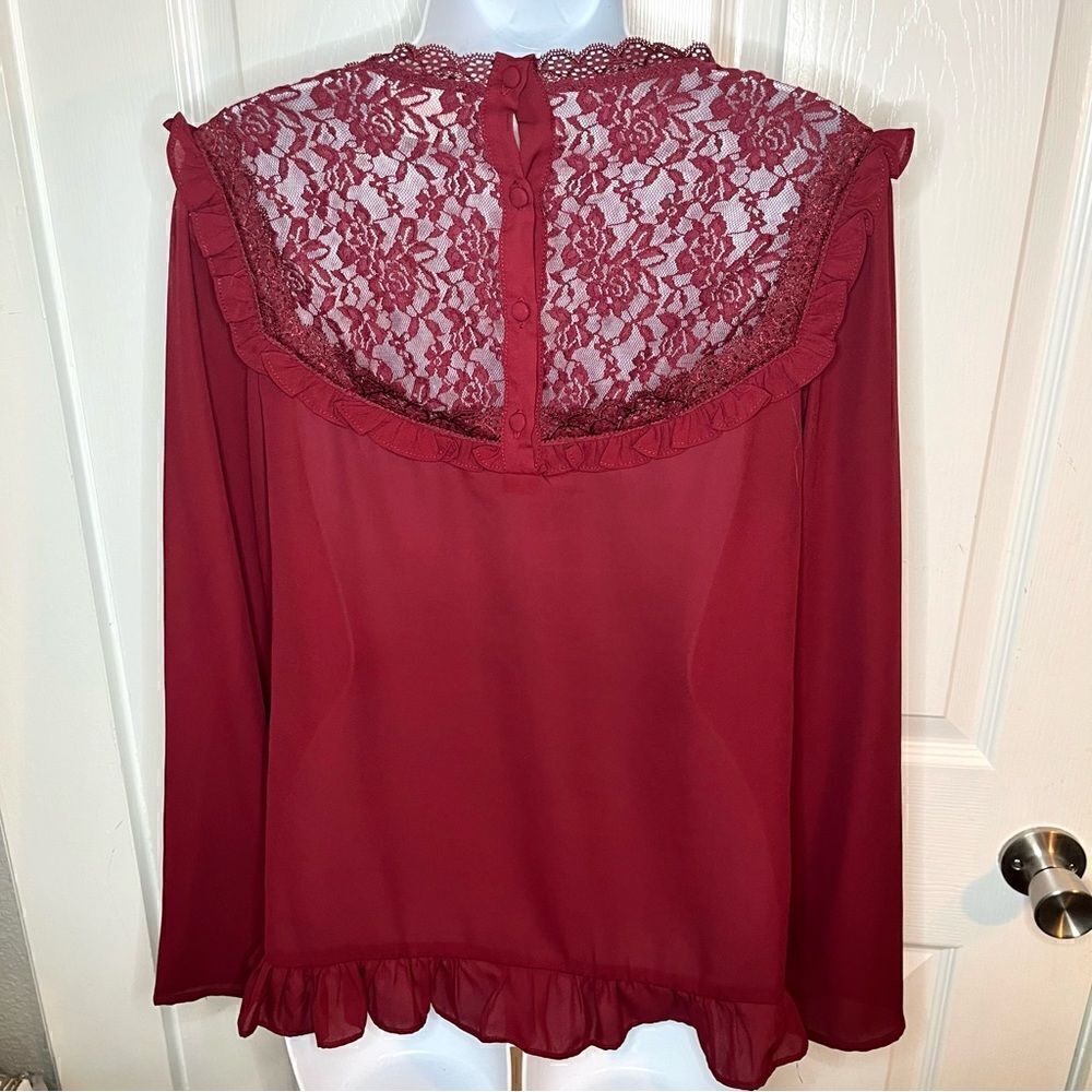ModCloth Burgundy Lace Yoke Long-Sleeve Blouse - Picture 7 of 10